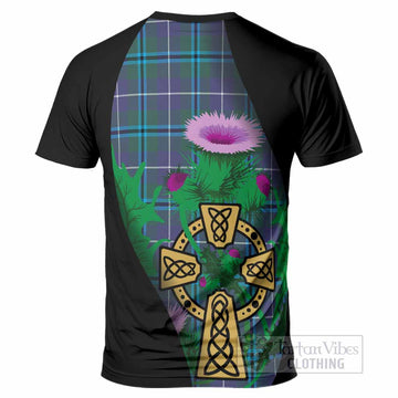 Sandilands Tartan Crest T-Shirt Celtic Cross Thistle Flowers