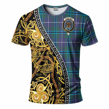 Sandilands Tartan Crest T-Shirt Celtic Knot and Triple Trickle Spiral Symbols