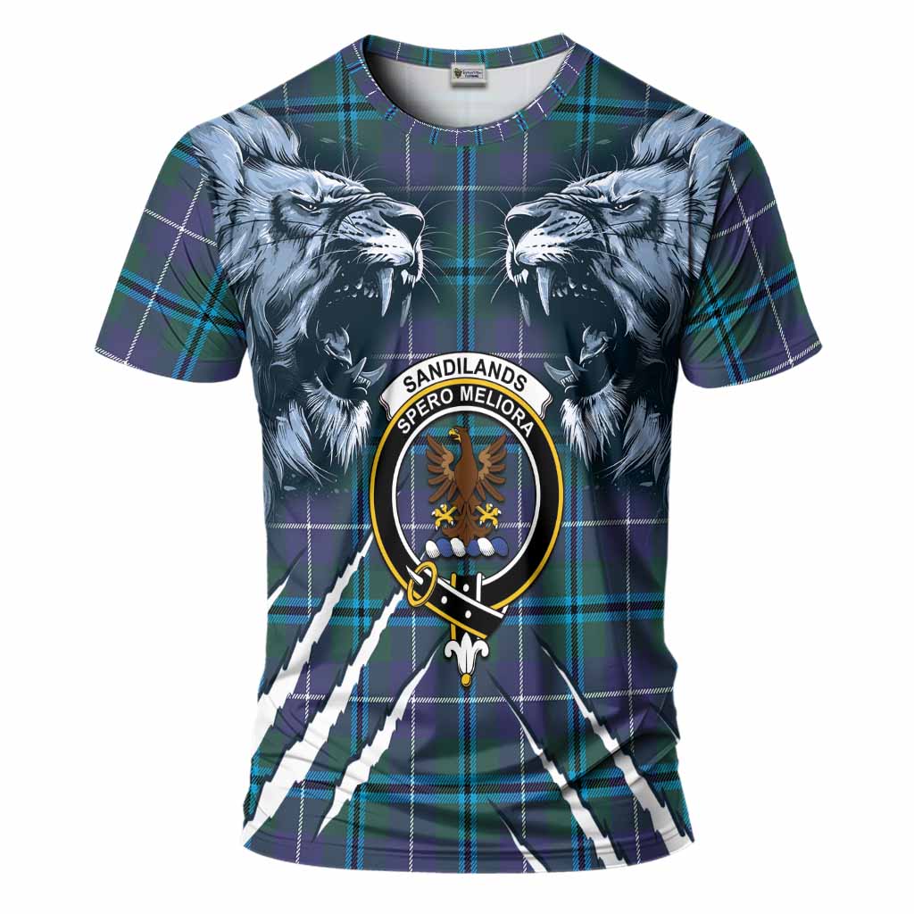 Sandilands Tartan Crest T-Shirt Ferocious Lion Style