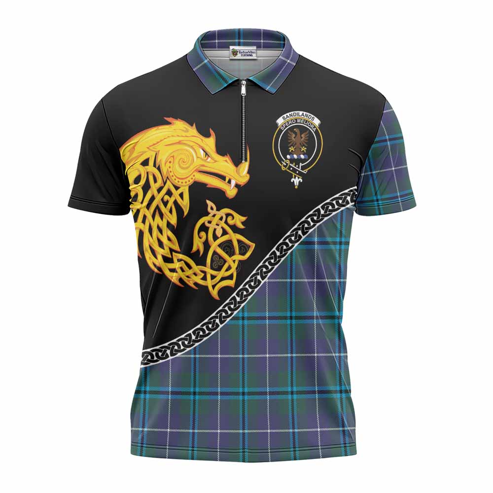 Sandilands Tartan Crest Zipper Polo Shirt Legendary Dragon Knot Half Style
