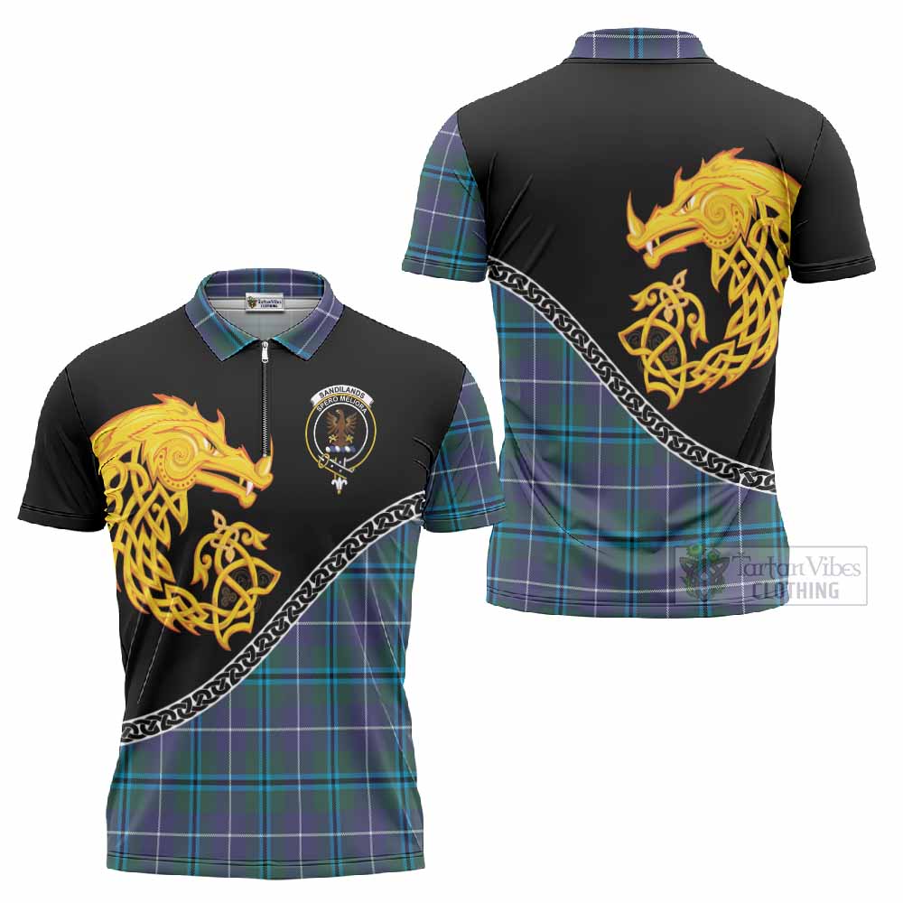 Sandilands Tartan Crest Zipper Polo Shirt Legendary Dragon Knot Half Style