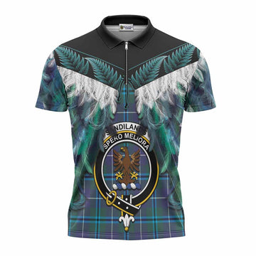 Sandilands Tartan Crest Zipper Polo Shirt New Zealand Maori Korowai Cloak