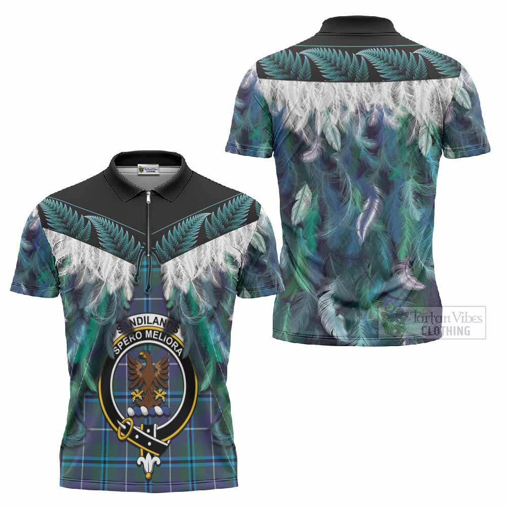 Sandilands Tartan Crest Zipper Polo Shirt New Zealand Maori Korowai Cloak