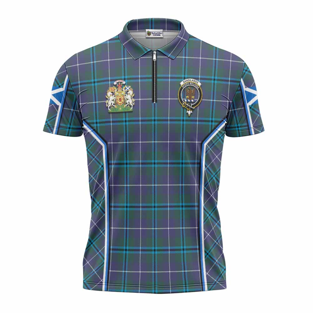 Sandilands Tartan Crest Zipper Polo Shirt Scotland Coat of Arm Flag Style - Tartan Vibes Clothing