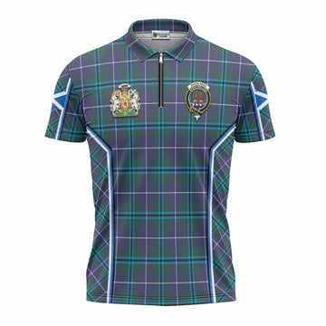Sandilands Tartan Crest Zipper Polo Shirt Scotland Coat of Arm Flag Style