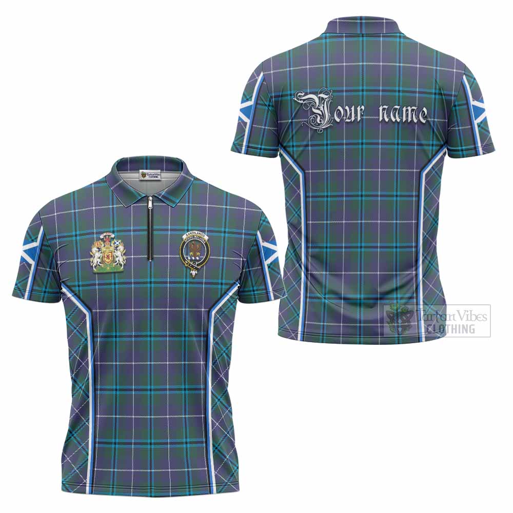 Sandilands Tartan Crest Zipper Polo Shirt Scotland Coat of Arm Flag Style - Tartan Vibes Clothing