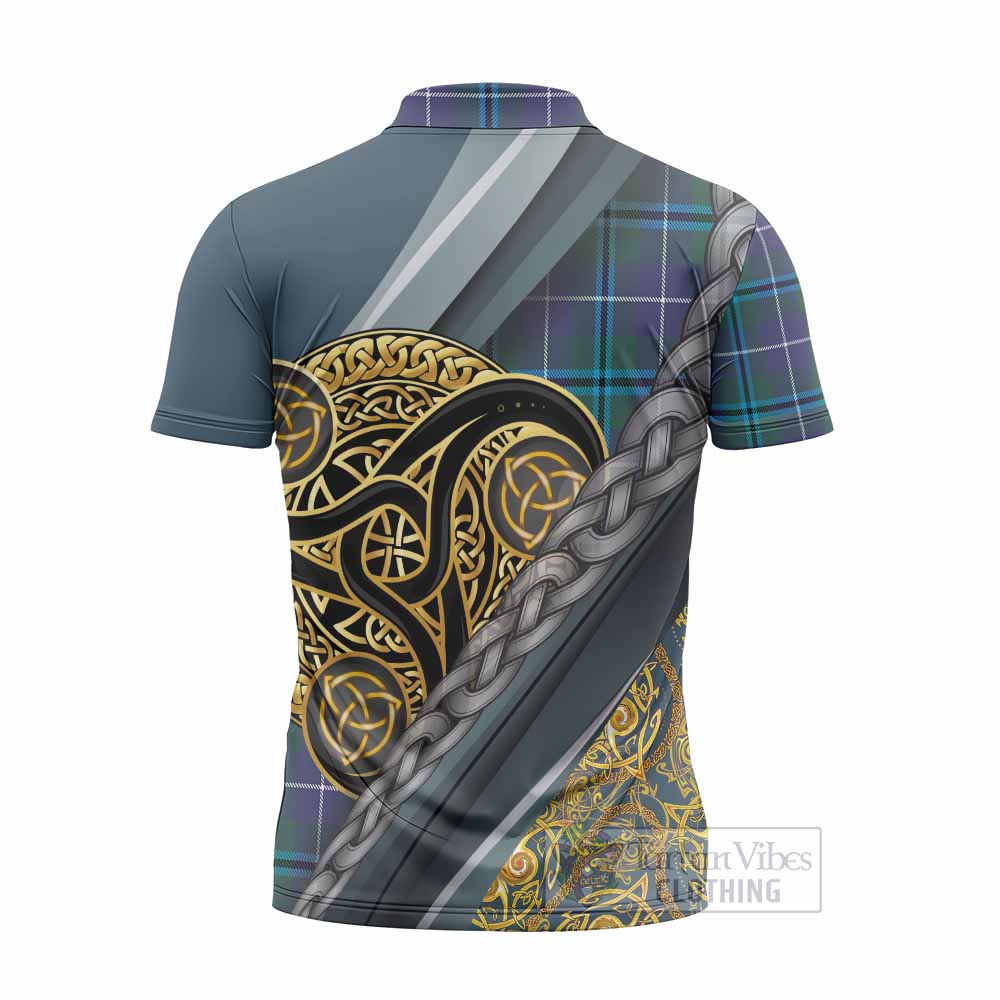 Sandilands Tartan Crest Zipper Polo Shirt Scottish Triskele Celtic