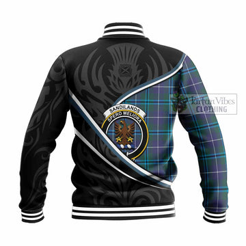 Sandilands Tartan Family Crest Baseball Jacket Celtic Scottish Thistle Floral