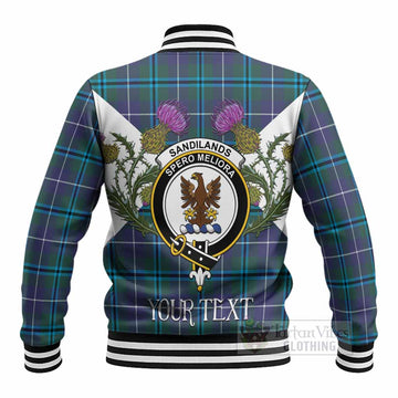 Sandilands Tartan Family Crest Baseball Jacket Scottish Burns Night Thistle Floral