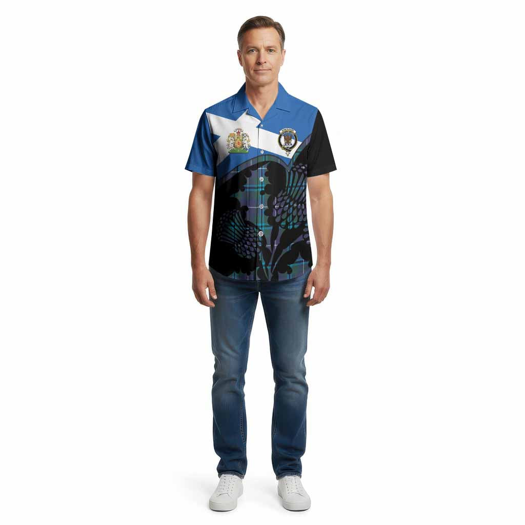Sandilands Tartan Family Crest Cotton Hawaiian Shirt Scotland Thistle Floral Flag Style