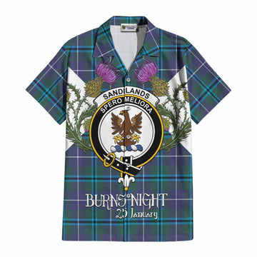 Sandilands Tartan Family Crest Cotton Hawaiian Shirt Scottish Burns Night Thistle Floral