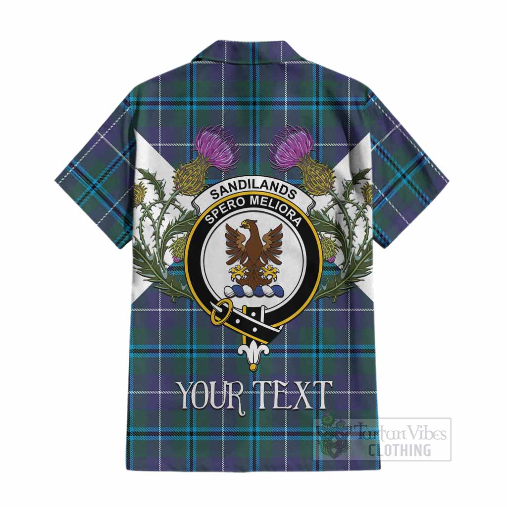 Sandilands Tartan Family Crest Cotton Hawaiian Shirt Scottish Burns Night Thistle Floral