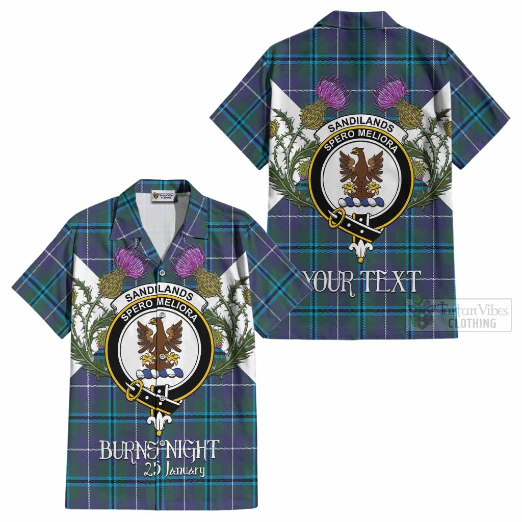 Sandilands Tartan Family Crest Cotton Hawaiian Shirt Scottish Burns Night Thistle Floral