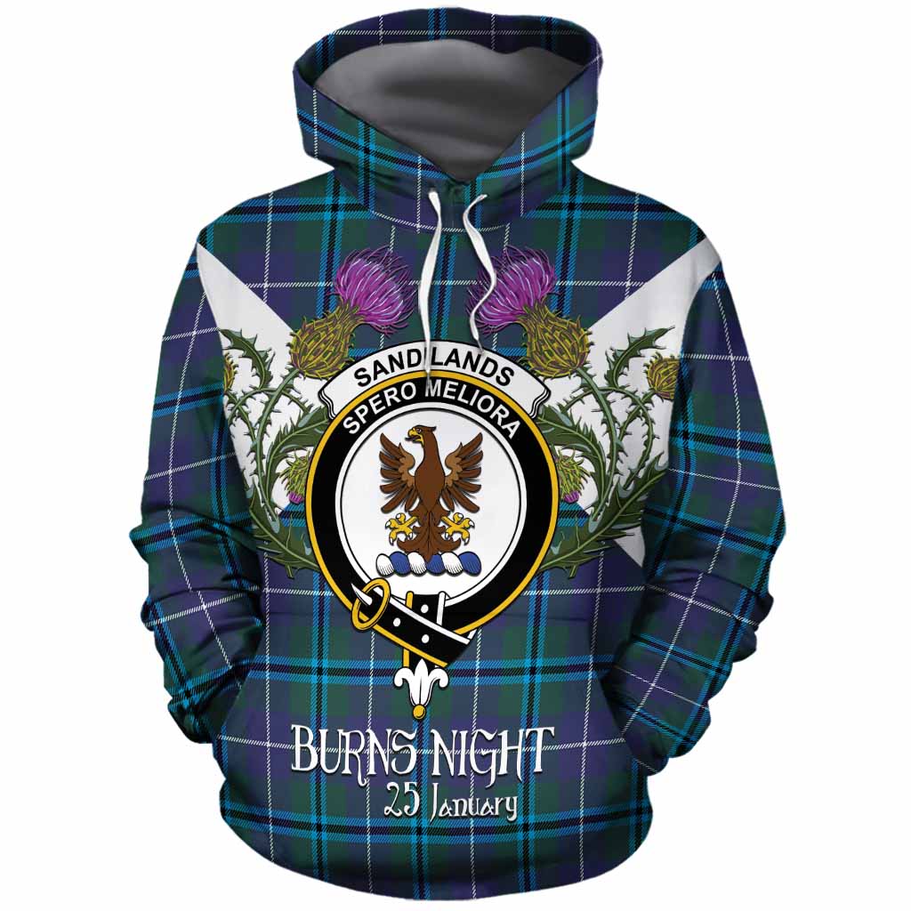 Sandilands Tartan Family Crest Cotton Hoodie Scottish Burns Night Thistle Floral