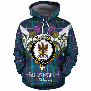 Sandilands Tartan Family Crest Cotton Hoodie Scottish Burns Night Thistle Floral