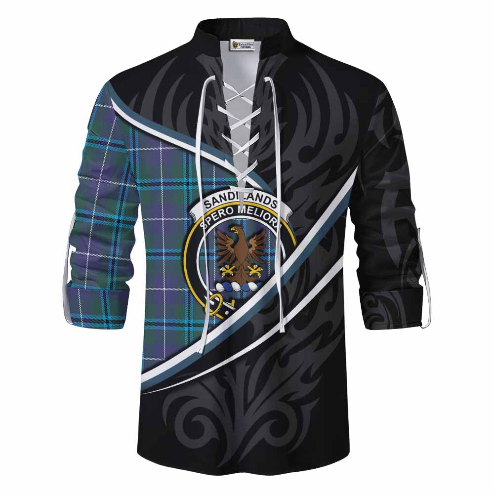Sandilands Tartan Family Crest Ghillie Kilt Shirt Celtic Scottish Thistle Floral - Tartan Vibes Clothing