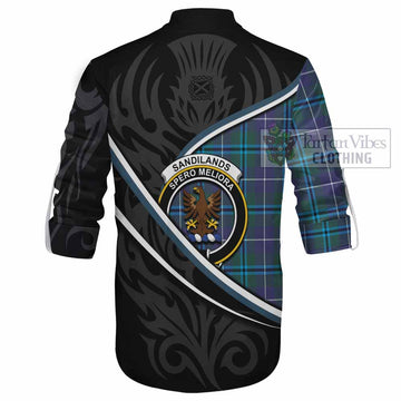 Sandilands Tartan Family Crest Ghillie Kilt Shirt Celtic Scottish Thistle Floral
