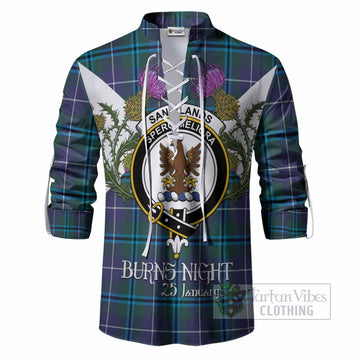 Sandilands Tartan Family Crest Ghillie Shirt Scottish Burns Night Thistle Floral