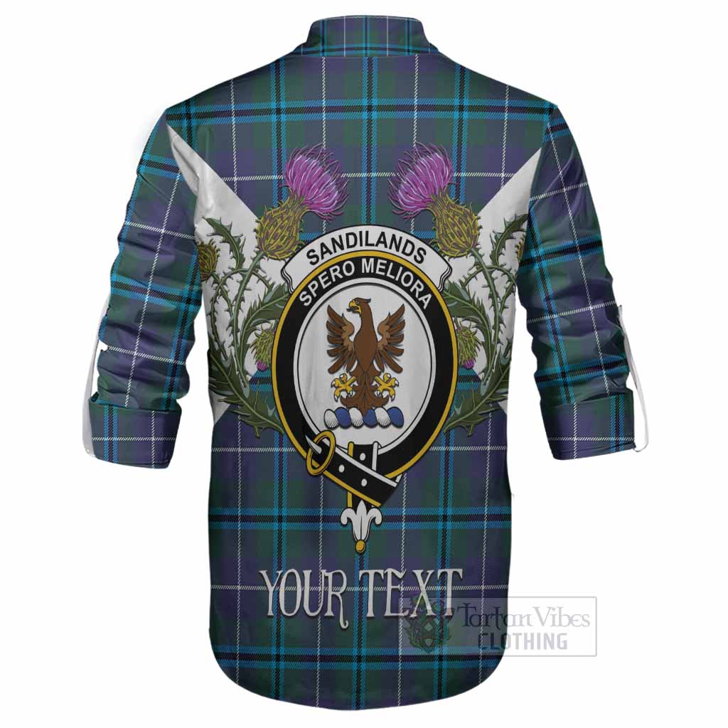 Sandilands Tartan Family Crest Ghillie Shirt Scottish Burns Night Thistle Floral