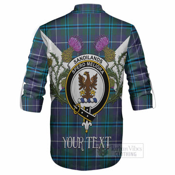 Sandilands Tartan Family Crest Ghillie Shirt Scottish Burns Night Thistle Floral