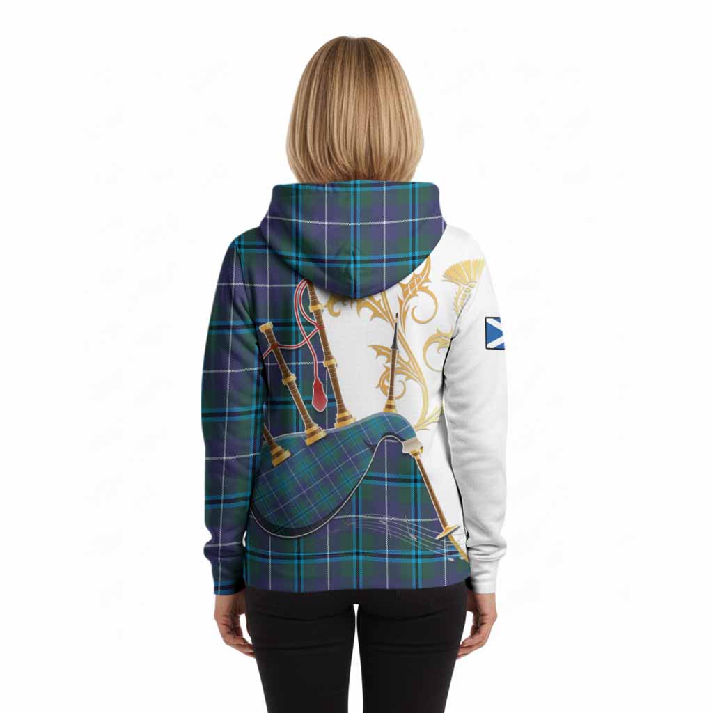 Sandilands Tartan Family Crest Hoodie Bagpipes with Scottish Thistle