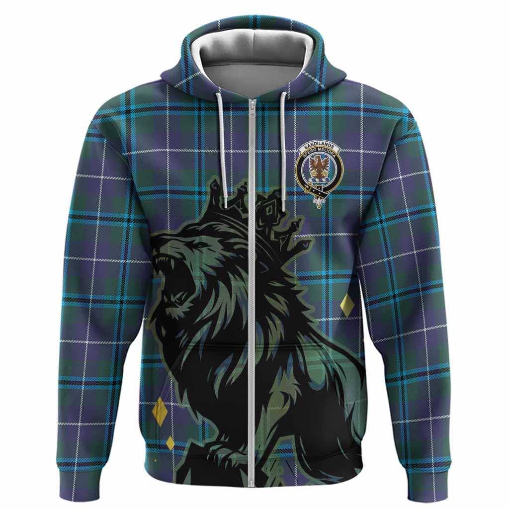 Sandilands Tartan Family Crest Hoodie Crowned Lion Roaring
