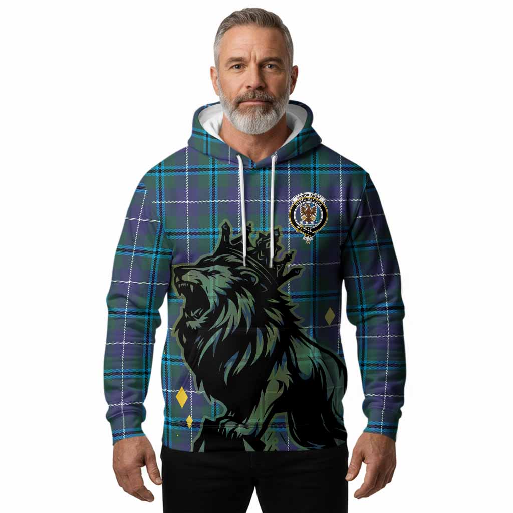Sandilands Tartan Family Crest Hoodie Crowned Lion Roaring