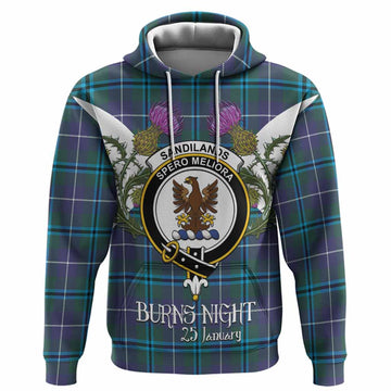 Sandilands Tartan Family Crest Hoodie Scottish Burns Night Thistle Floral
