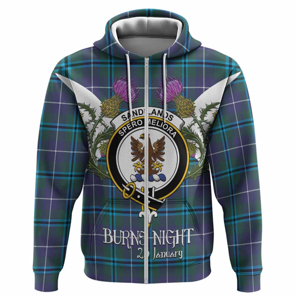 Sandilands Tartan Family Crest Hoodie Scottish Burns Night Thistle Floral