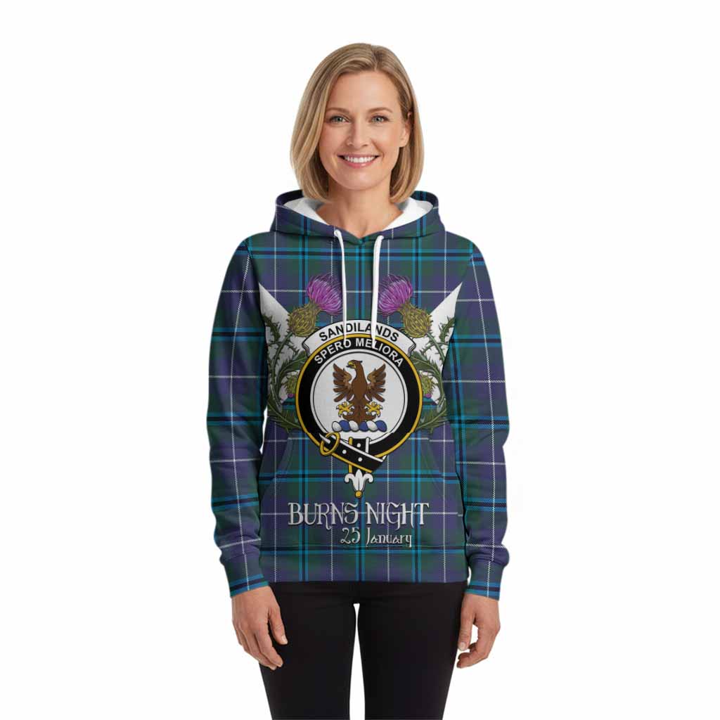 Sandilands Tartan Family Crest Hoodie Scottish Burns Night Thistle Floral