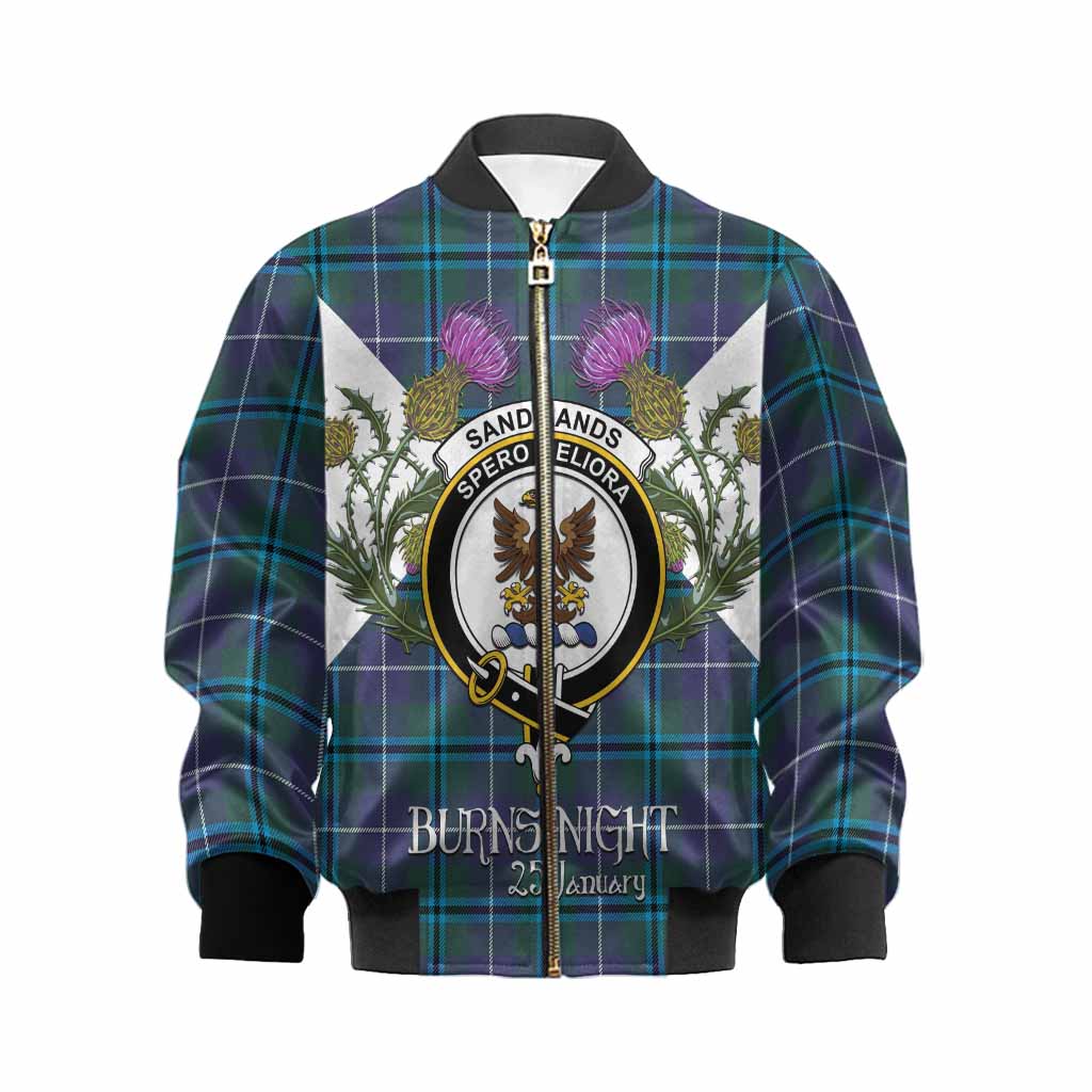 Sandilands Tartan Family Crest Kid Bomber Jacket Scottish Burns Night Thistle Floral