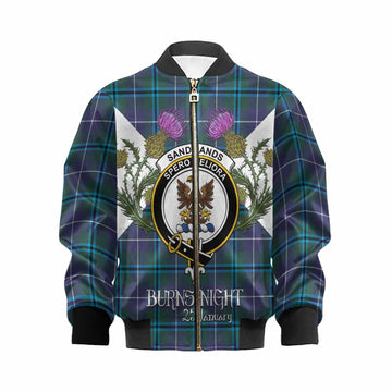 Sandilands Tartan Family Crest Kid Bomber Jacket Scottish Burns Night Thistle Floral