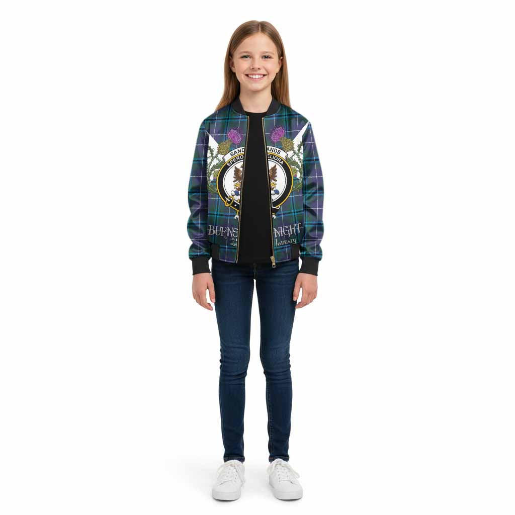 Sandilands Tartan Family Crest Kid Bomber Jacket Scottish Burns Night Thistle Floral