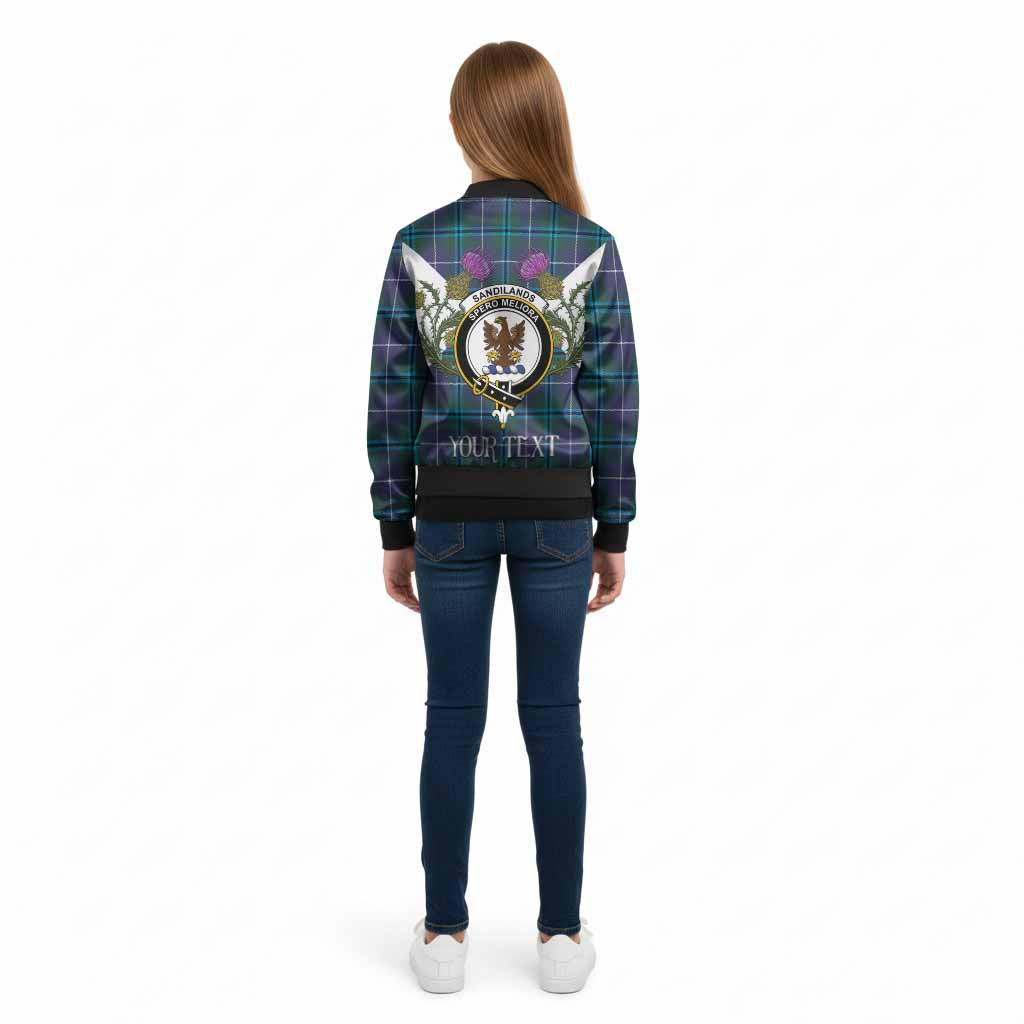 Sandilands Tartan Family Crest Kid Bomber Jacket Scottish Burns Night Thistle Floral