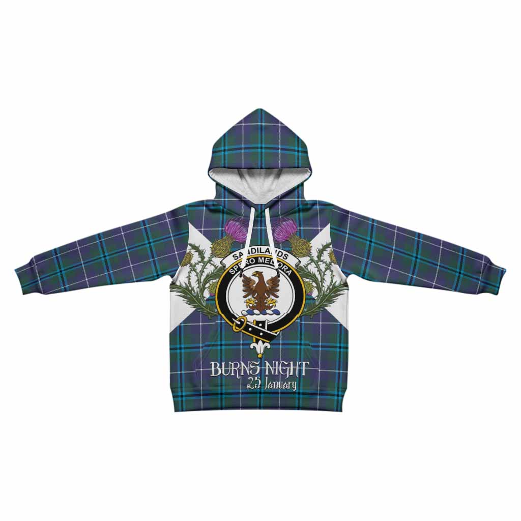 Sandilands Tartan Family Crest Kid Hoodie Scottish Burns Night Thistle Floral