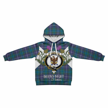 Sandilands Tartan Family Crest Kid Hoodie Scottish Burns Night Thistle Floral
