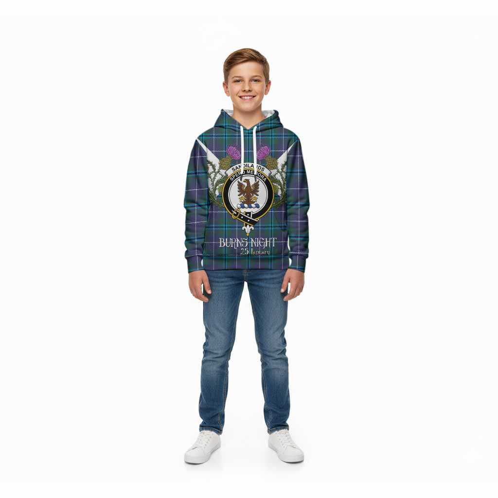 Sandilands Tartan Family Crest Kid Hoodie Scottish Burns Night Thistle Floral