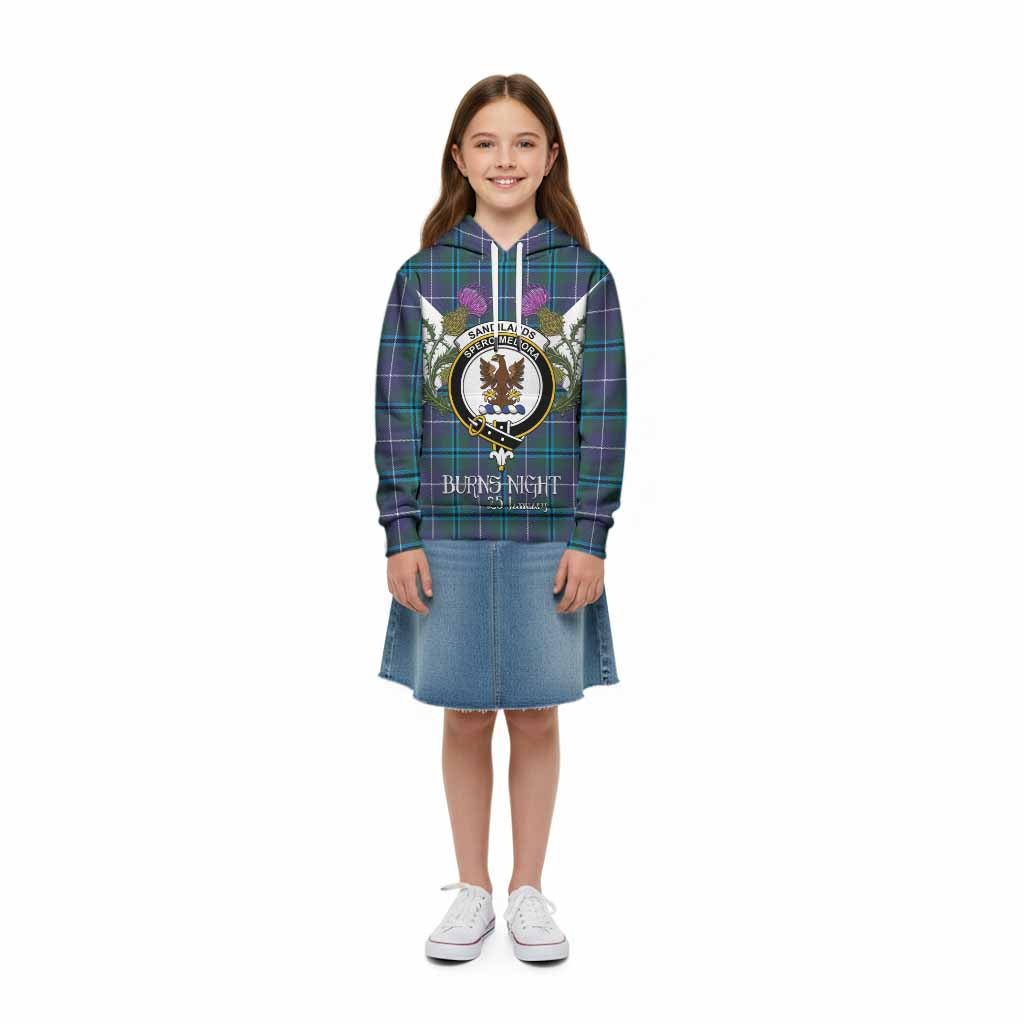 Sandilands Tartan Family Crest Kid Hoodie Scottish Burns Night Thistle Floral