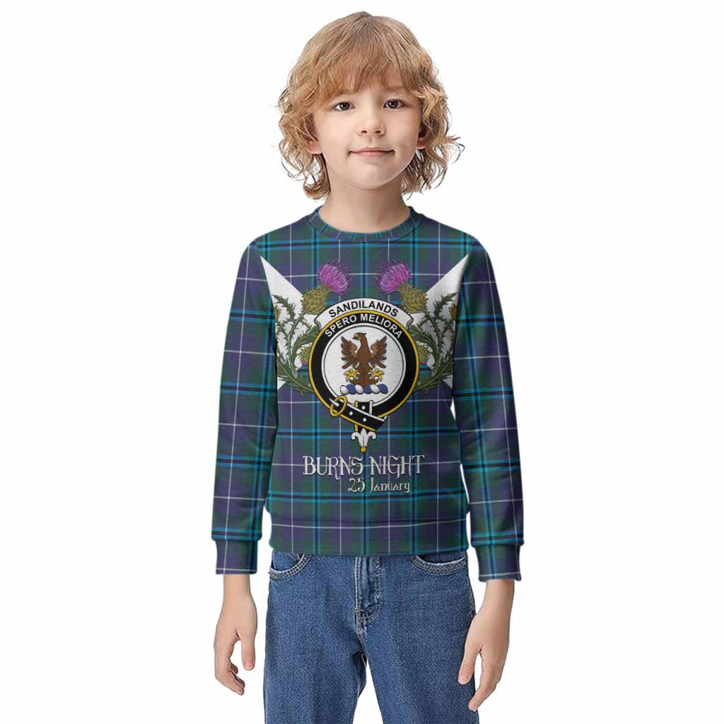 Sandilands Tartan Family Crest Kid Knitted Sweatshirt Scottish Burns Night Thistle Floral