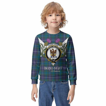 Sandilands Tartan Family Crest Kid Knitted Sweatshirt Scottish Burns Night Thistle Floral
