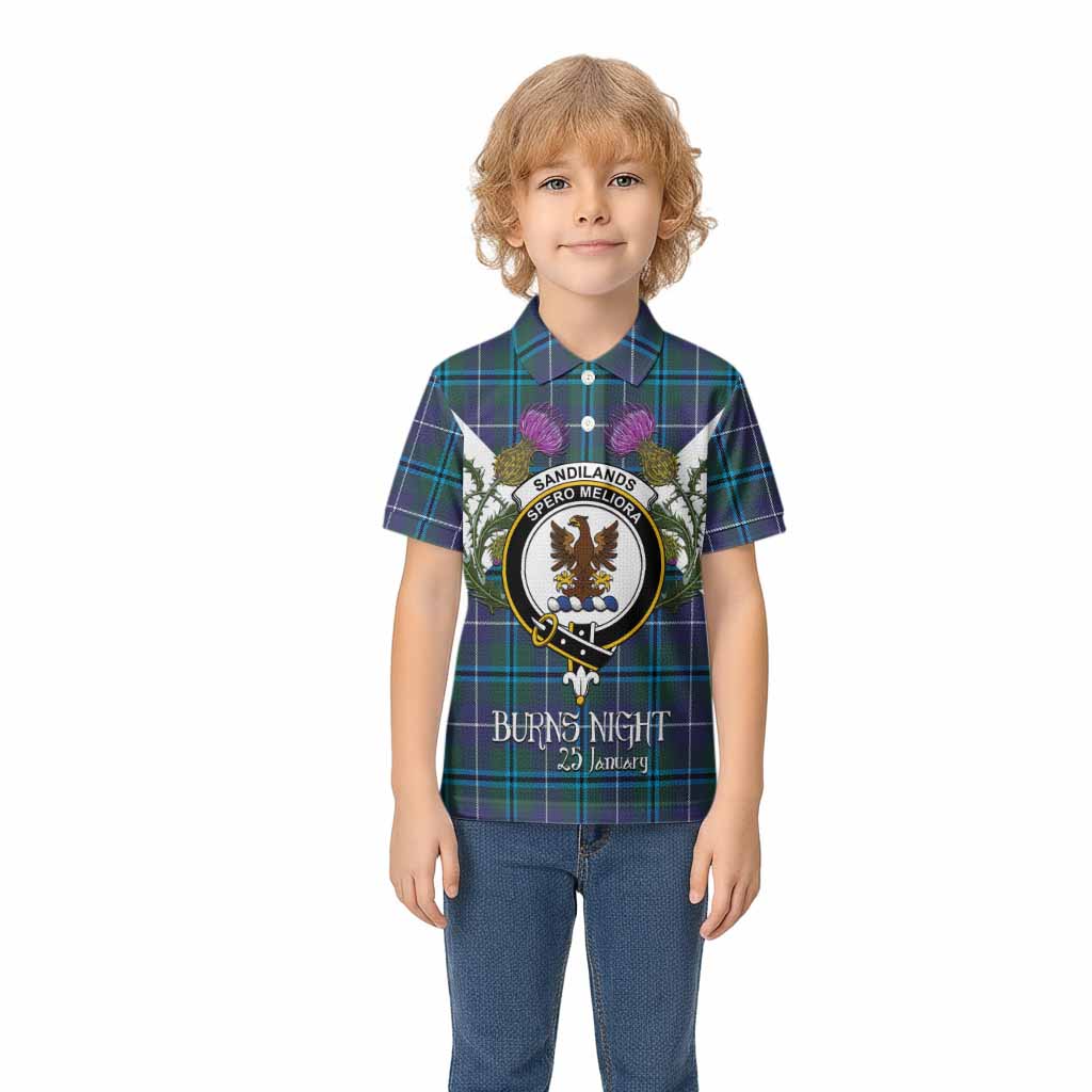 Sandilands Tartan Family Crest Kid Polo Shirt Scottish Burns Night Thistle Floral