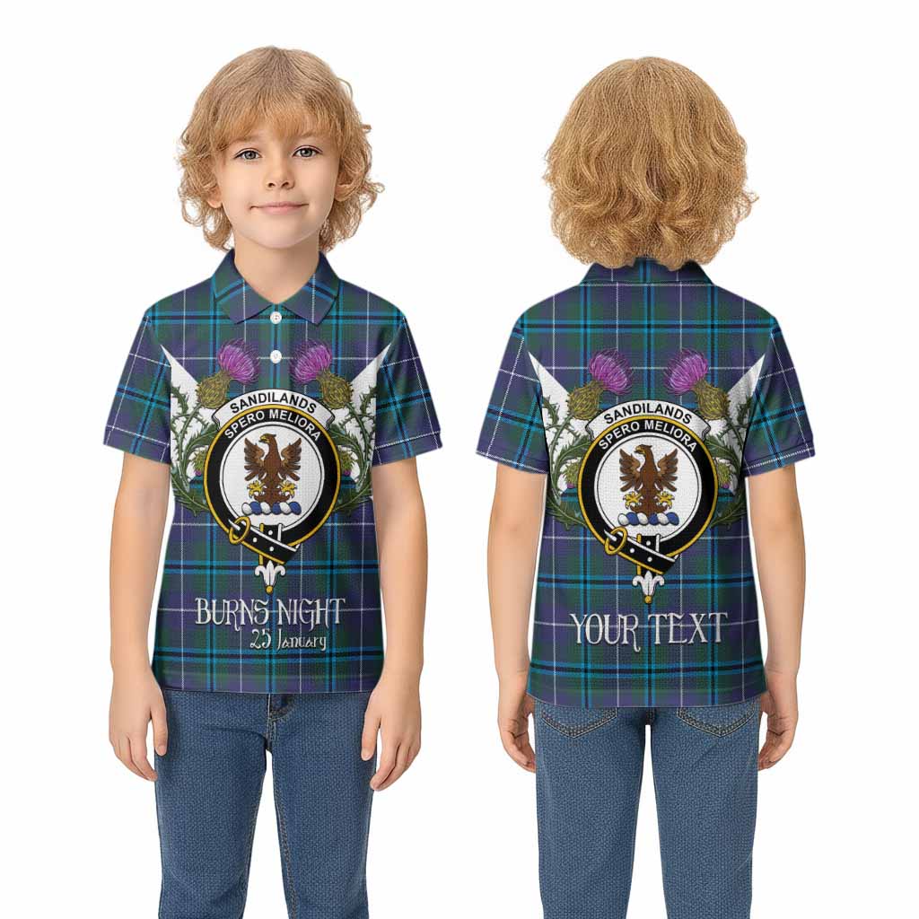 Sandilands Tartan Family Crest Kid Polo Shirt Scottish Burns Night Thistle Floral
