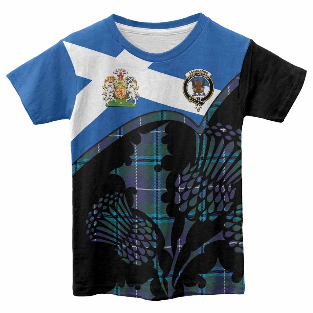 Sandilands Tartan Family Crest Kid T-shirt Scotland Thistle Floral Flag Style