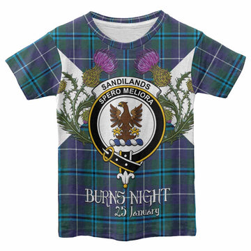 Sandilands Tartan Family Crest Kid T-shirt Scottish Burns Night Thistle Floral