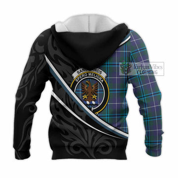 Sandilands Tartan Family Crest Knitted Hoodie Celtic Scottish Thistle Floral