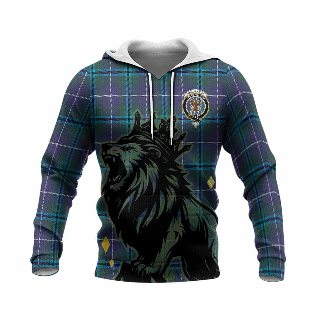 Sandilands Tartan Family Crest Knitted Hoodie Crowned Lion Roaring