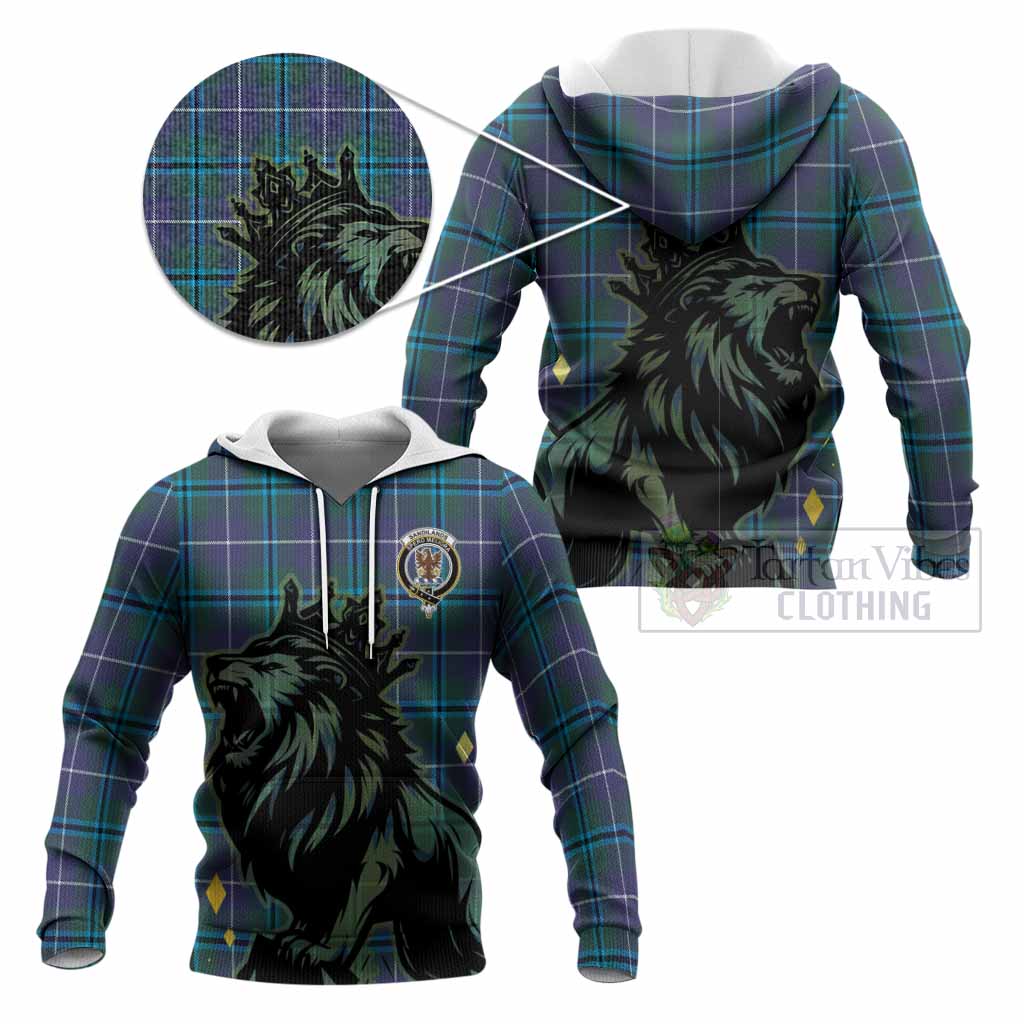 Sandilands Tartan Family Crest Knitted Hoodie Crowned Lion Roaring