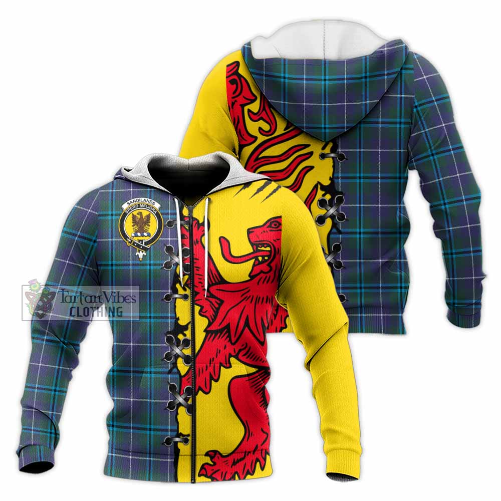 Sandilands Tartan Family Crest Knitted Hoodie Lion Rampant Honor - Tartan Vibes Clothing