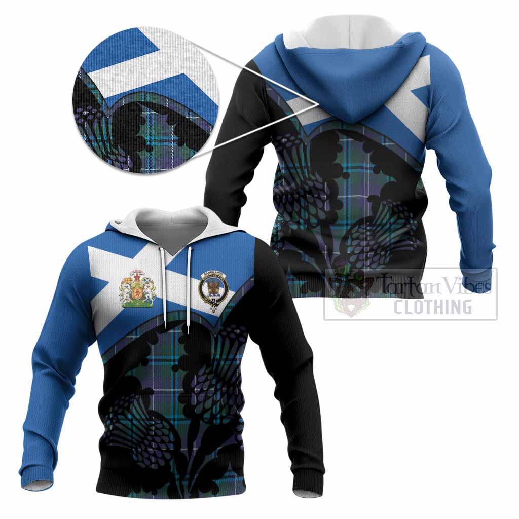 Sandilands Tartan Family Crest Knitted Hoodie Scotland Thistle Floral Flag Style