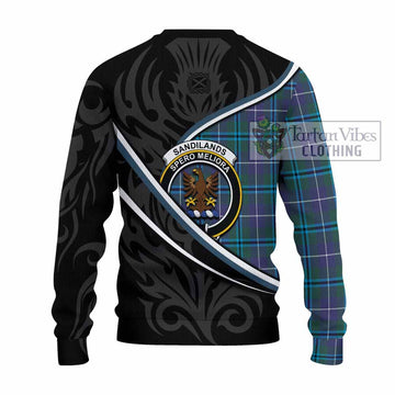 Sandilands Tartan Family Crest Knitted Sweater Celtic Scottish Thistle Floral